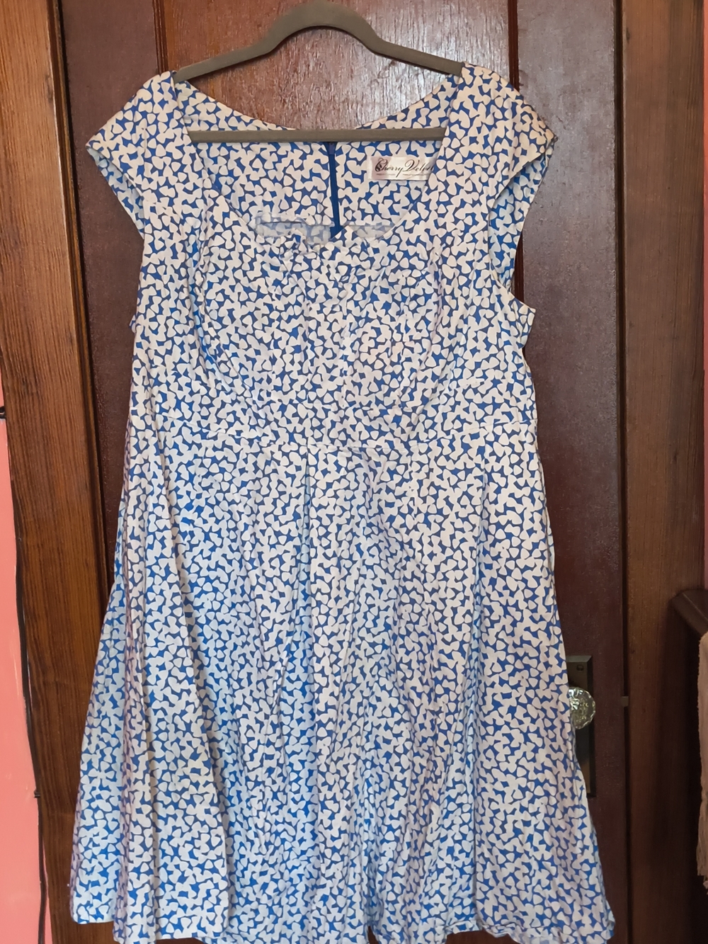 Cherry Velvet Blue & White Fit and Flare Vintage Retro Dress Size 2x